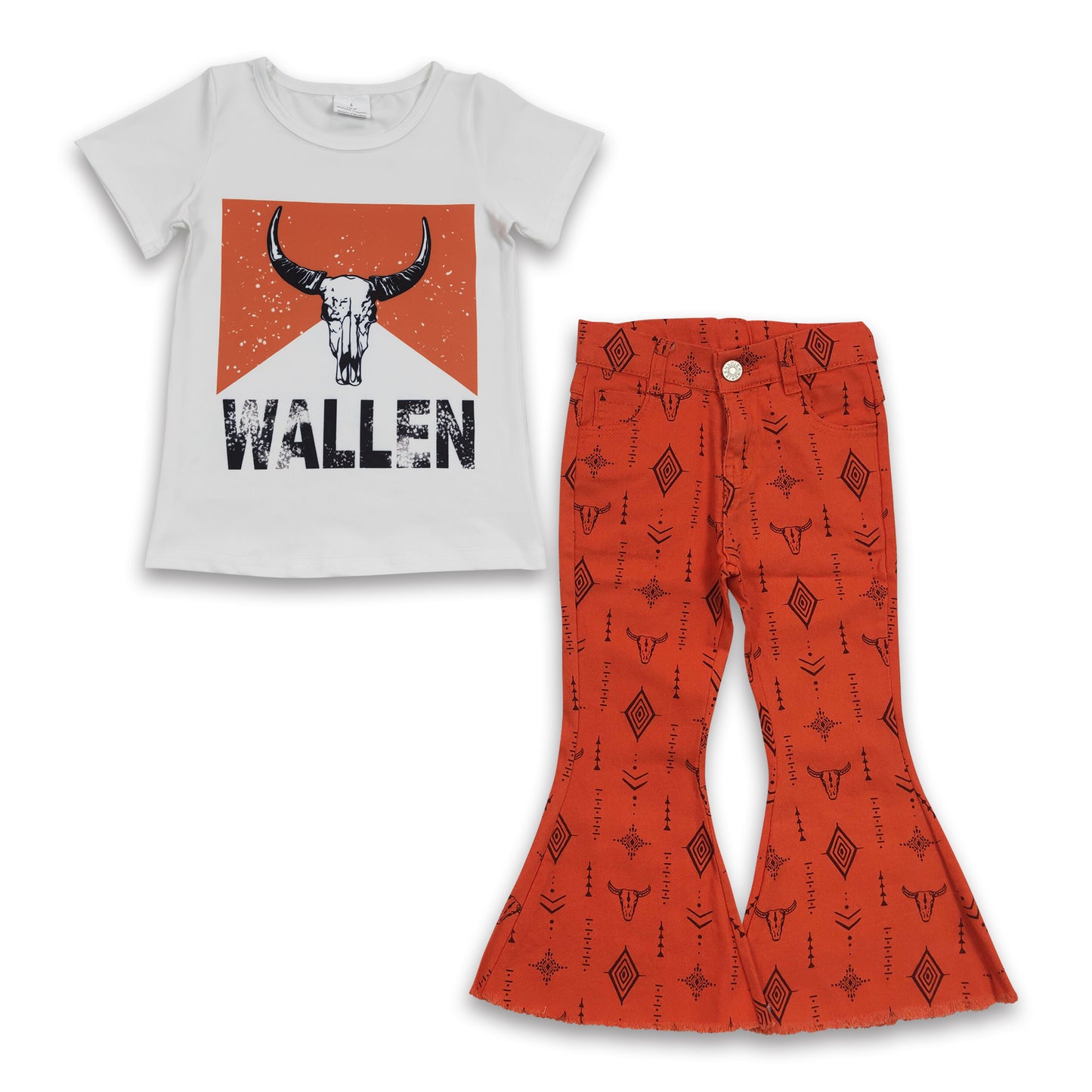 Bull skull shirt jeans kids girls clothing set