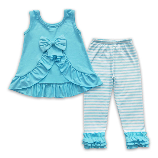 Aqua bow backless top stripe leggings girls spring clothes