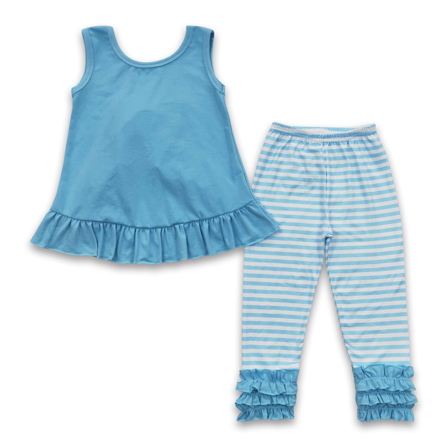 Blue bow backless top stripe leggings girls spring clothes