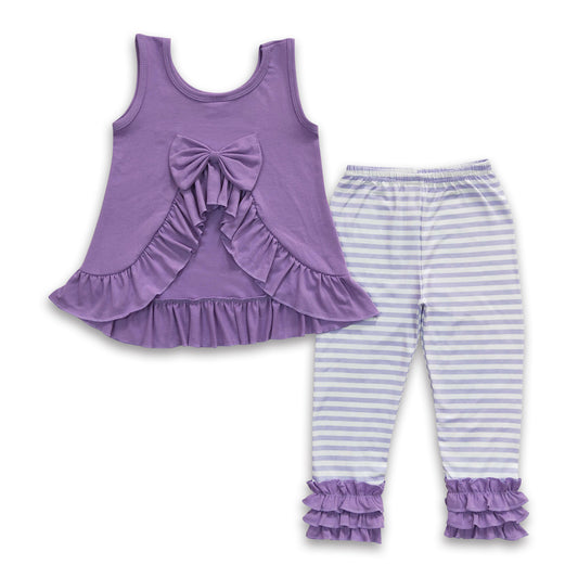 Lavender bow backless top stripe leggings girls spring clothes