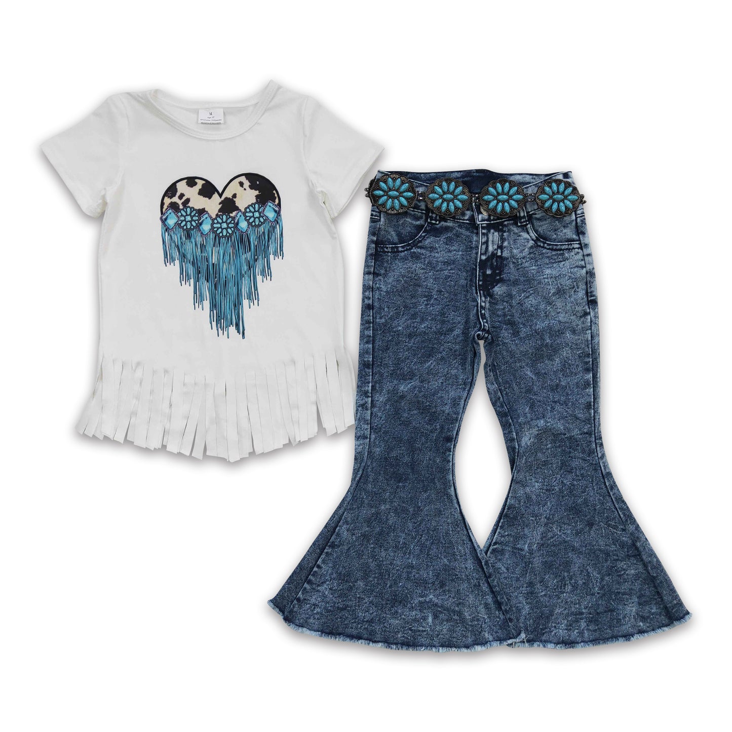 Cow turquoise heart shirt jeans western kids clothes