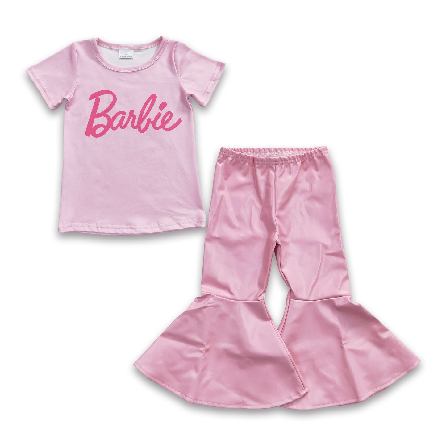 Pink shirt bell bottom leather pants party girls outfits