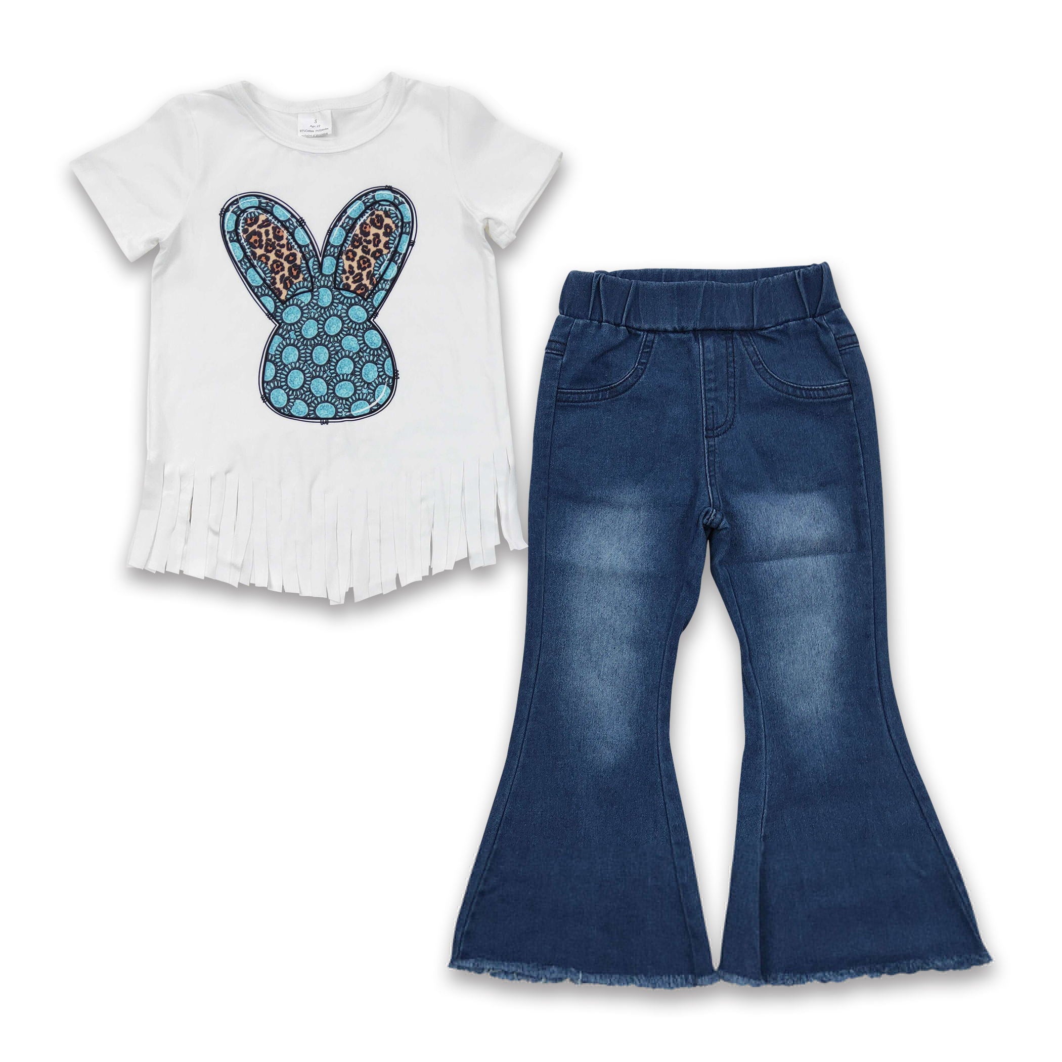 Tourquoise Rabbit Turquoise rabbit tassels shirt jeans girls easter clothing – Western ...
