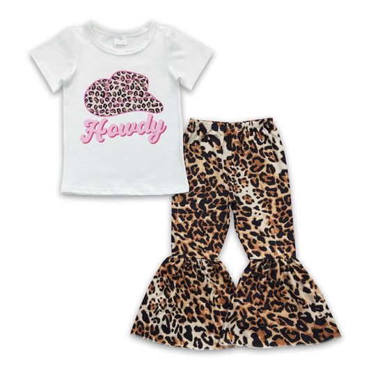 Howdy leopard hat shirt bell bottom pants girls outfits