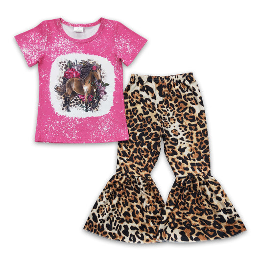 Horse floral shirt leopard pants girls clothing set