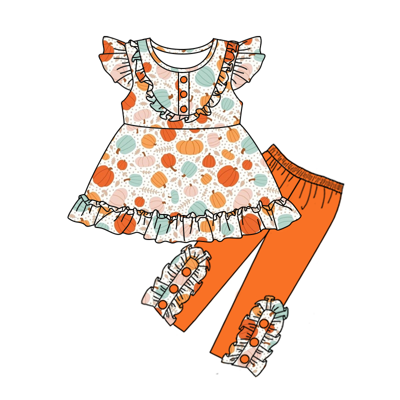 Pumpkin leaves tunic orange leggings girls fall clothes