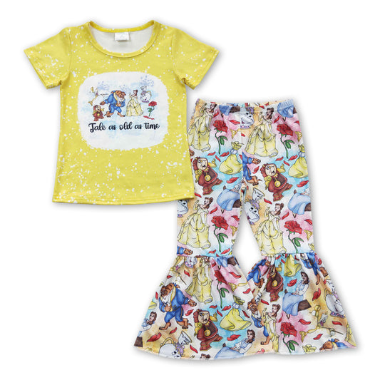 Yellow bleached rose princess girls clothing set