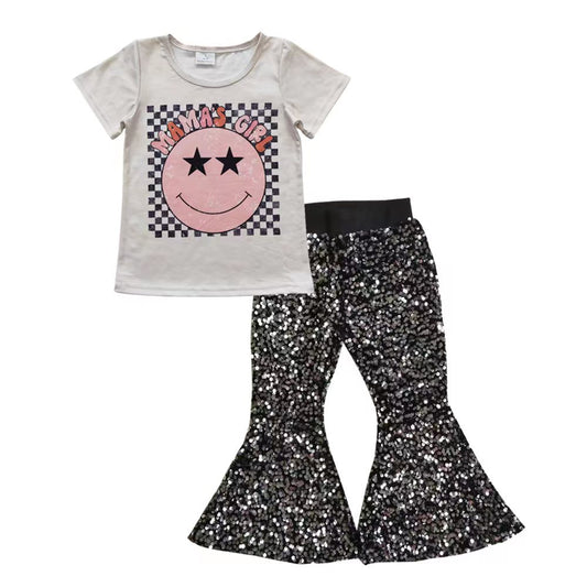 Mama's girl smile shirt sequin pants girls clothes