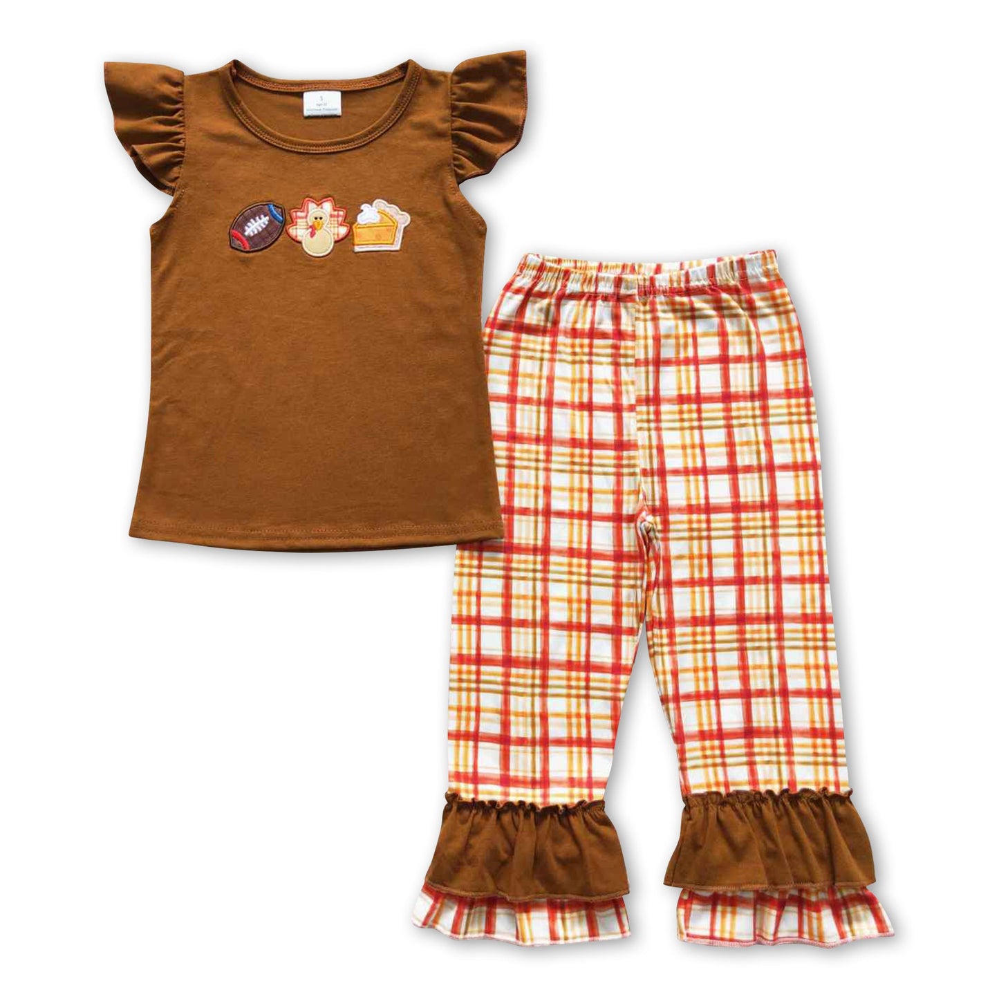 Football turkey pumpkin pie kids girls Thanksgiving outfits