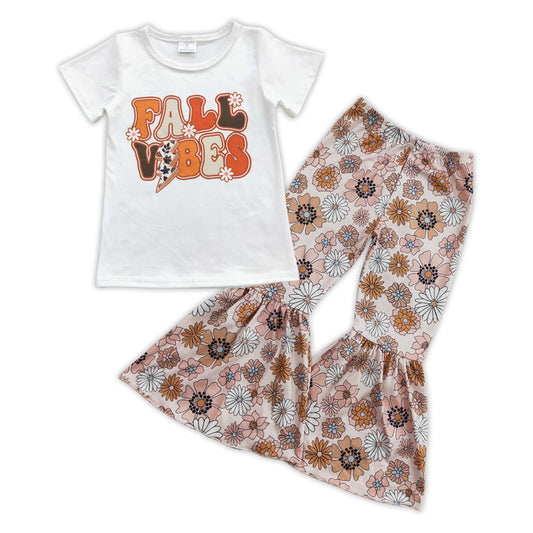 Fall vibes floral bell bottom pants girls outfits