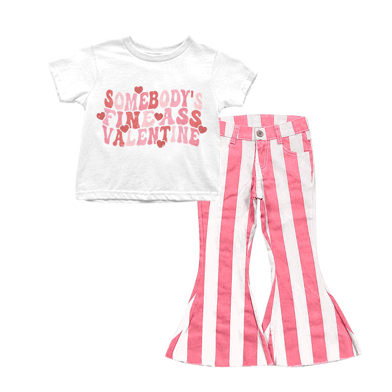 Somebody's fineass valentine shirt stripe jeans girls outfits