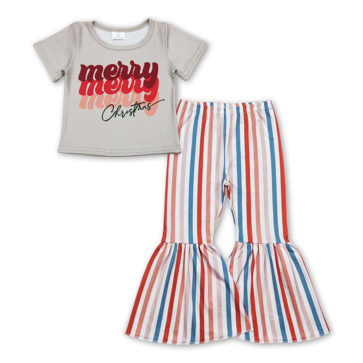 Merry Christmas top stripe bell bottom pants girls clothing