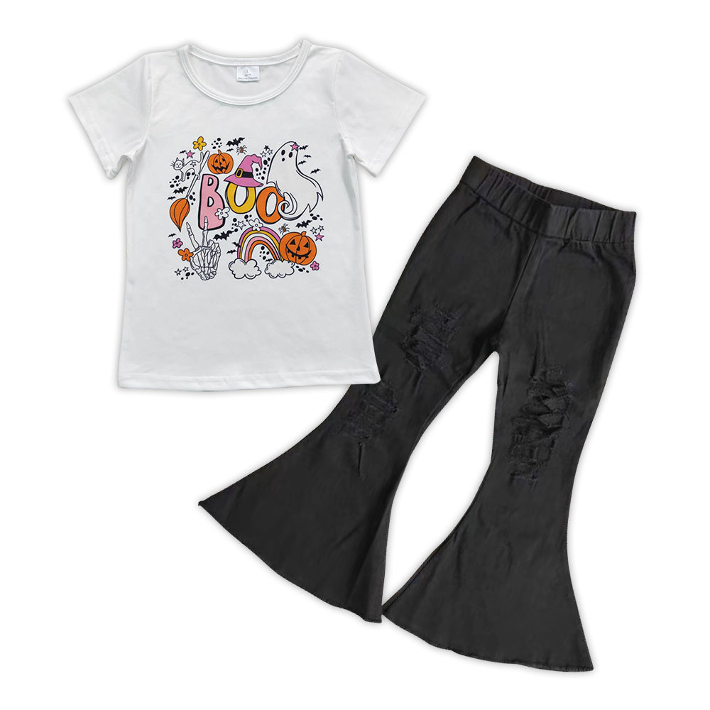 Boo ghost shirt black jeans girls Halloween clothing