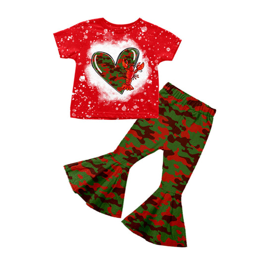 Red crawfish camo heart top pants girls clothing set