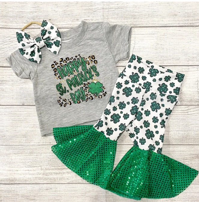 Happy St patrick's day leoparad green girls outfits