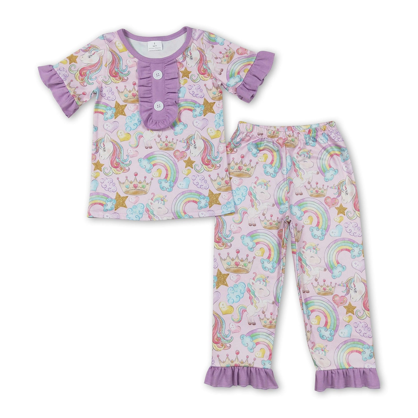 Lavender unicorn rainbow kids girls pajamas