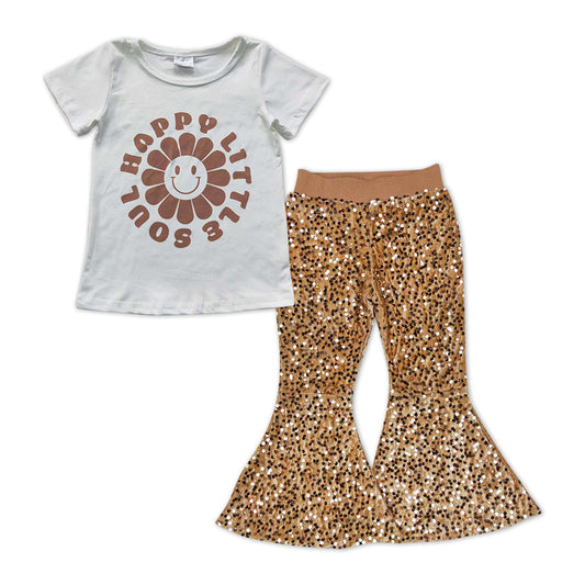 Happy little soul flower top gold sequin pants girls clothes