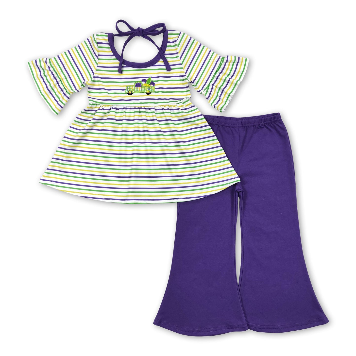 Stripe truck tunic purple pants girls mardi gras outfits