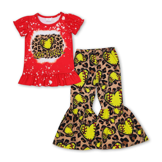 Short sleeves leopard softball girls clothing set