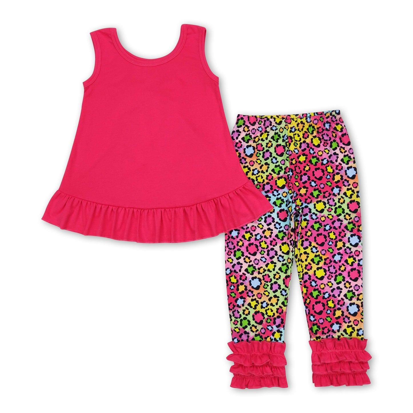 Sleeveless hot pink top leopard leggings girls outfits