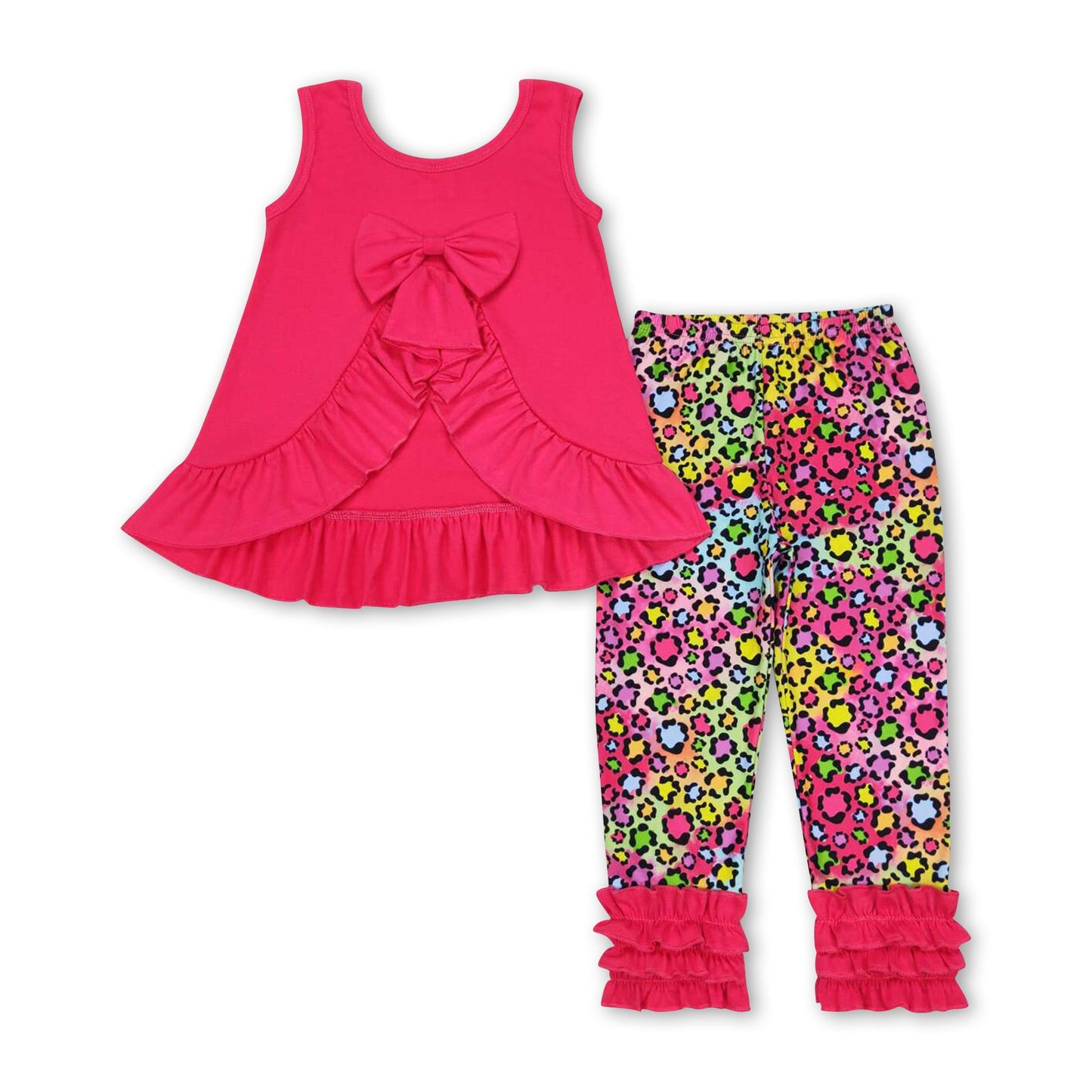 Sleeveless hot pink top leopard leggings girls outfits