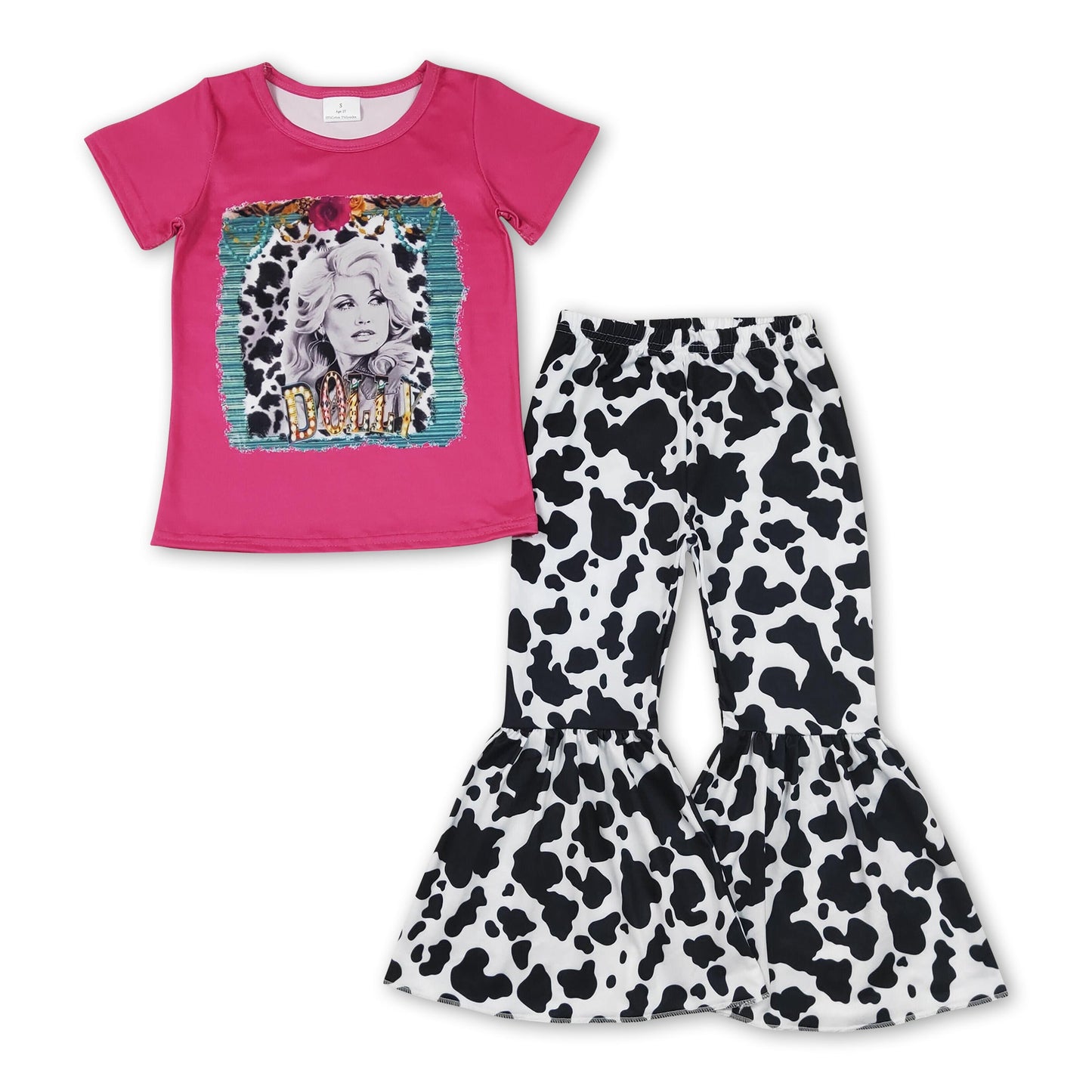 Hot pink top cow print pants singer girls clothing