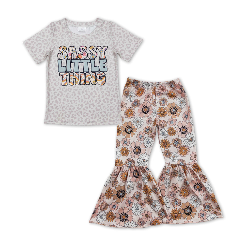 Sassy little thing leopard top floral pants girls clothes