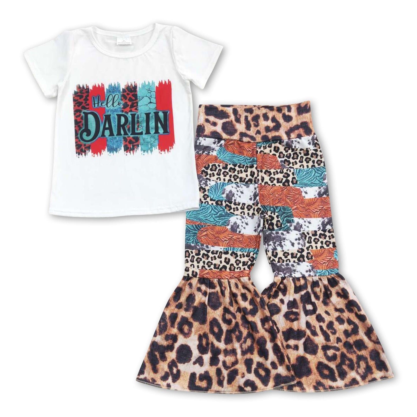 Hello darlin top leopard bell bottom pants girls clothes