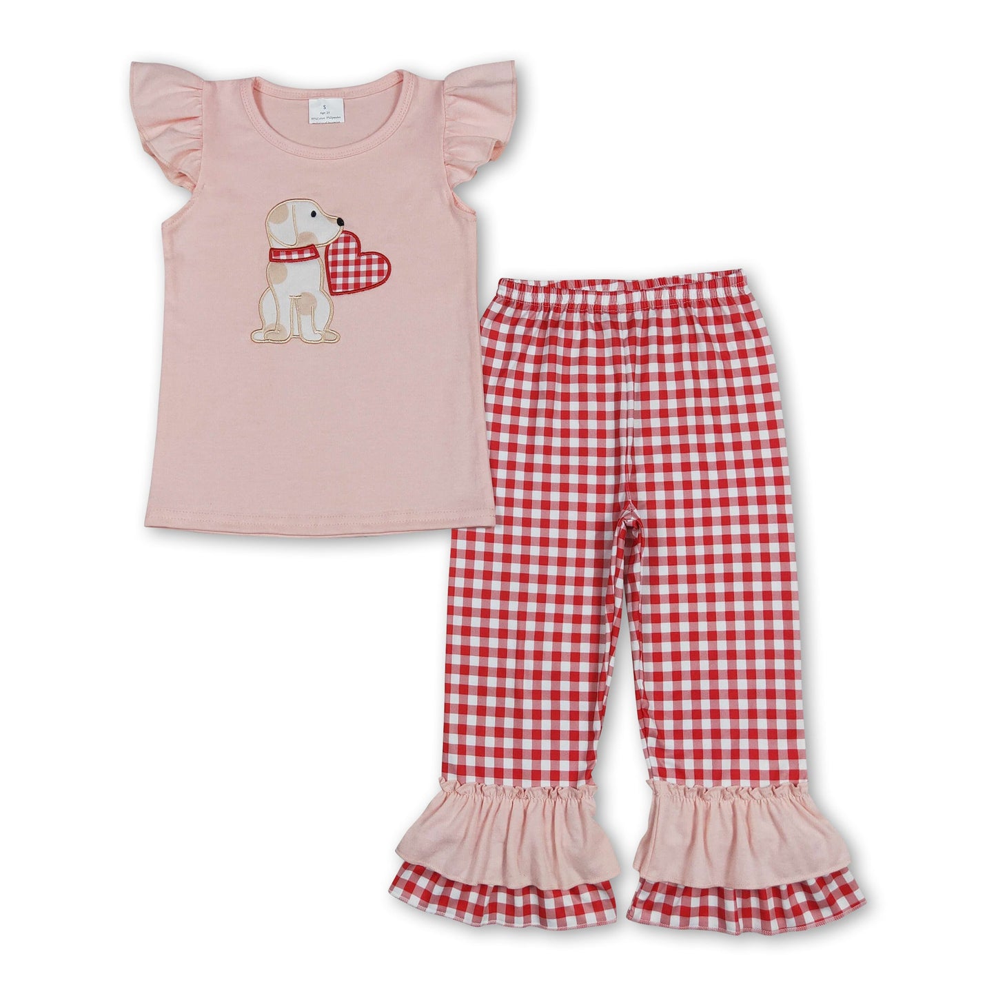 Dog heart top plaid pants girls valentines outfits