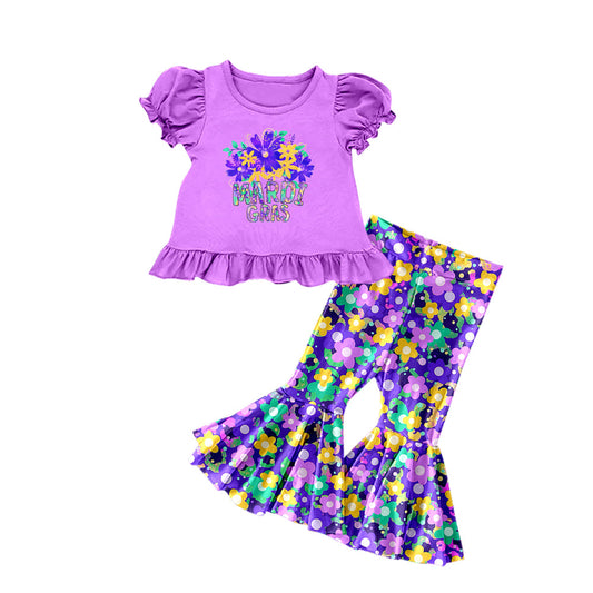 Purple mardi gras top flower pants girls clothes