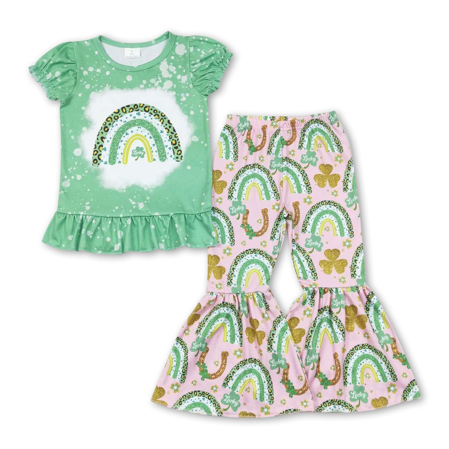 Leopard rainbow top pants girls st patrick's clothes