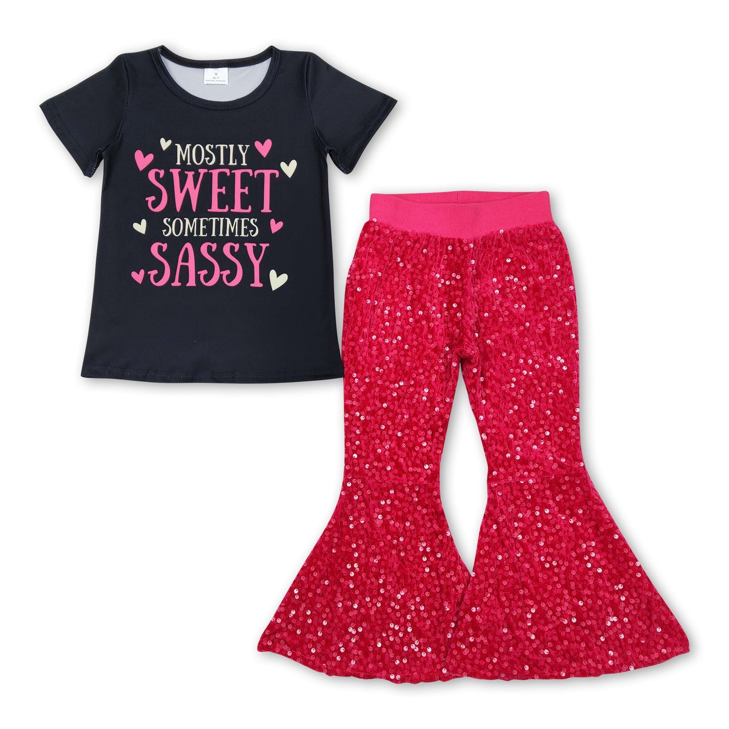 Mostly sweet sometimes sassy hot pink sequin girls clothing