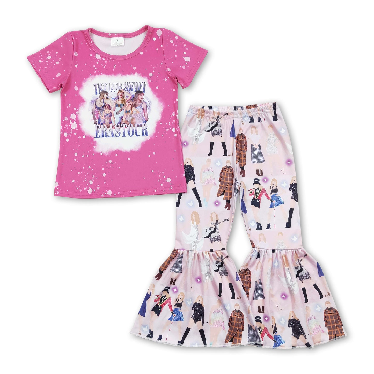 Pink bleached top bell bottom pants singer girls outfits