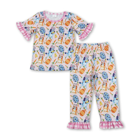 Short sleeves dog carrot eggs chicken girls easter pajamas