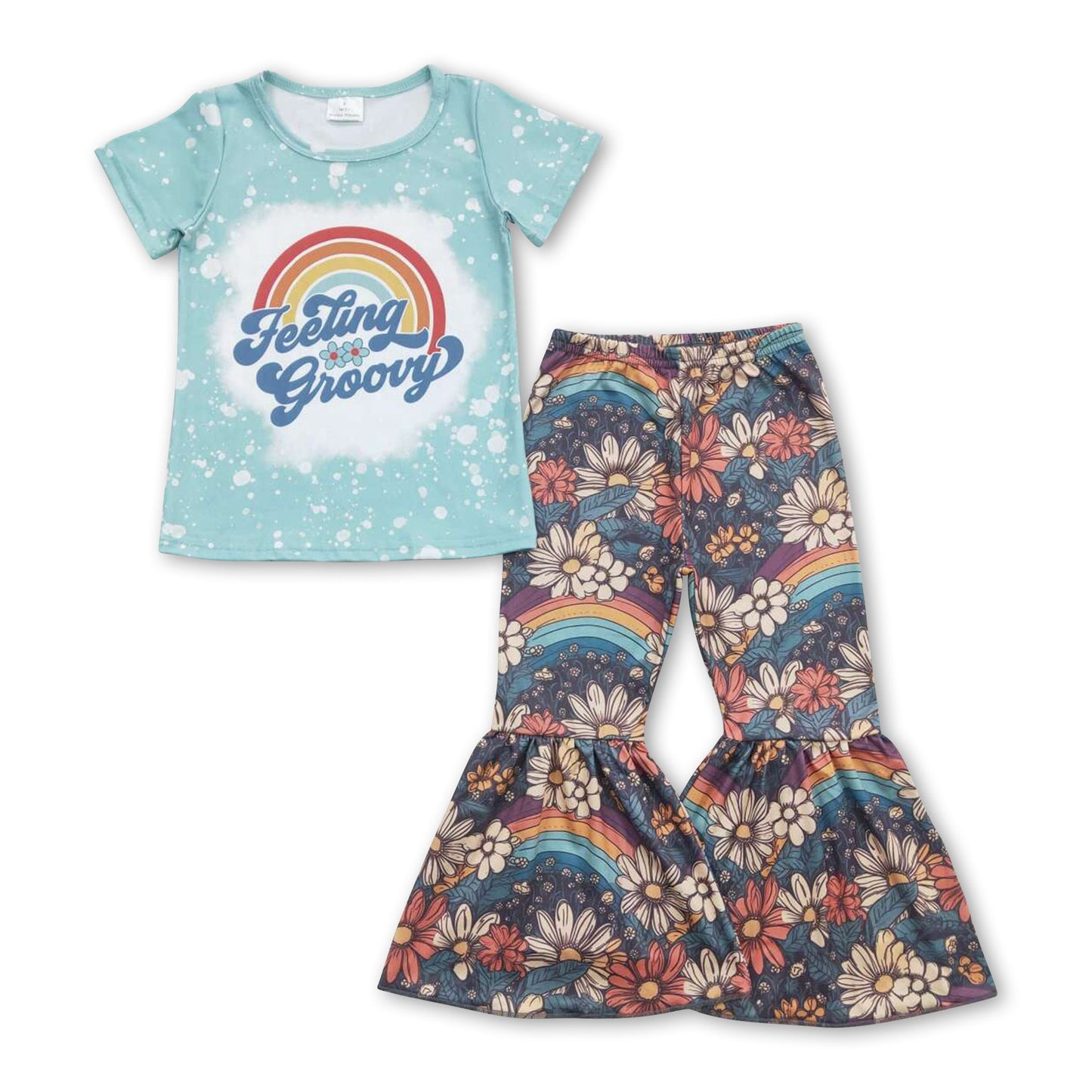 Feeling groovy rainbow flower kids girls clothing set