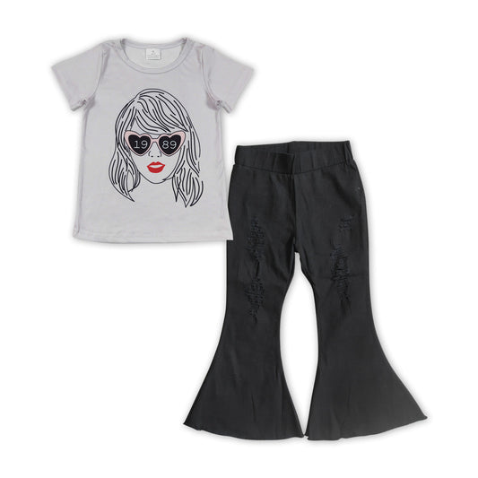 Hear glasses top black jeans singer girls clothes