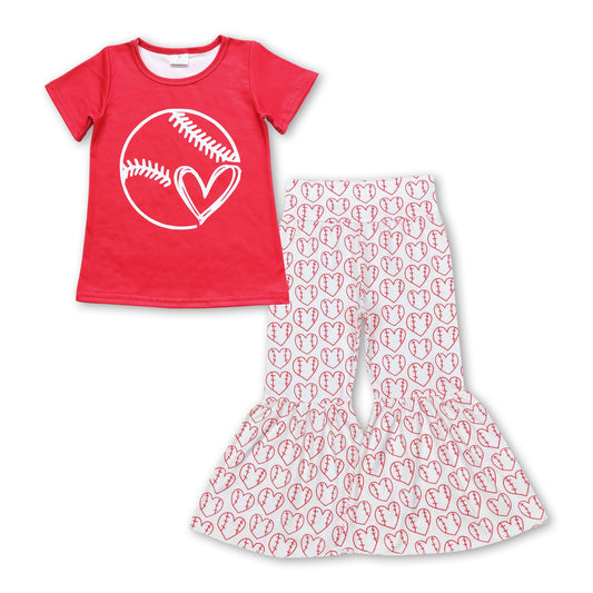 Red heart baseball top bell bottom pants girls clothes