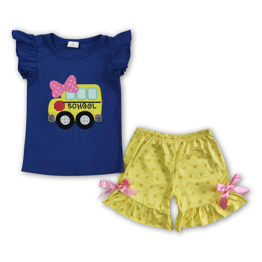 School bus applique kids girls back to school outfits