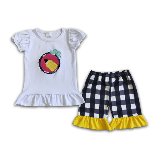 Pencil embroidery plaid shorts girls back to school clothes