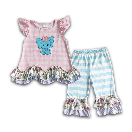 Elephant embroidery tunic capris girls clothes