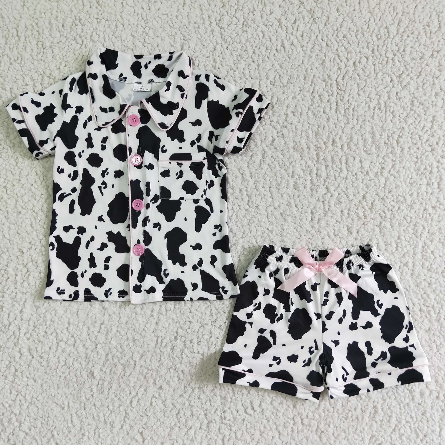 Cow print baby girls summer pajamas