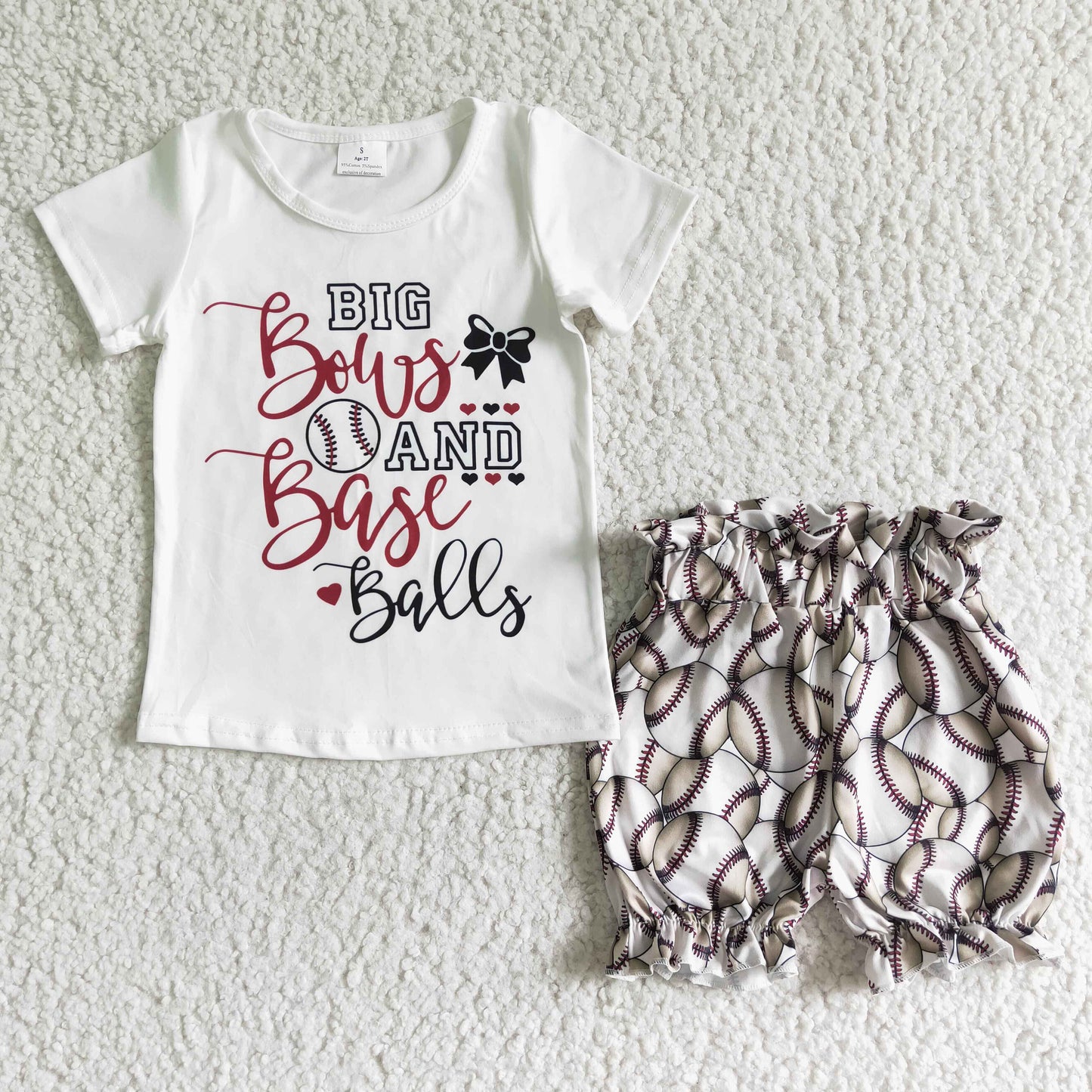 Big bows and baseballs girls clothing set