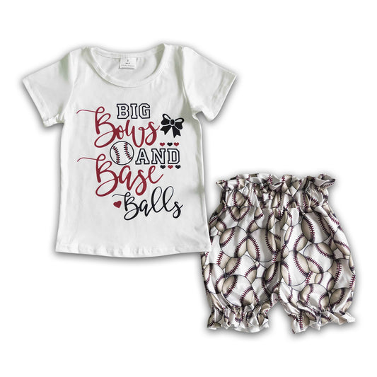 Big bows and baseballs girls clothing set