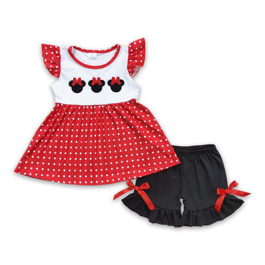 Mouse embroidery polka dots girls summer outfits