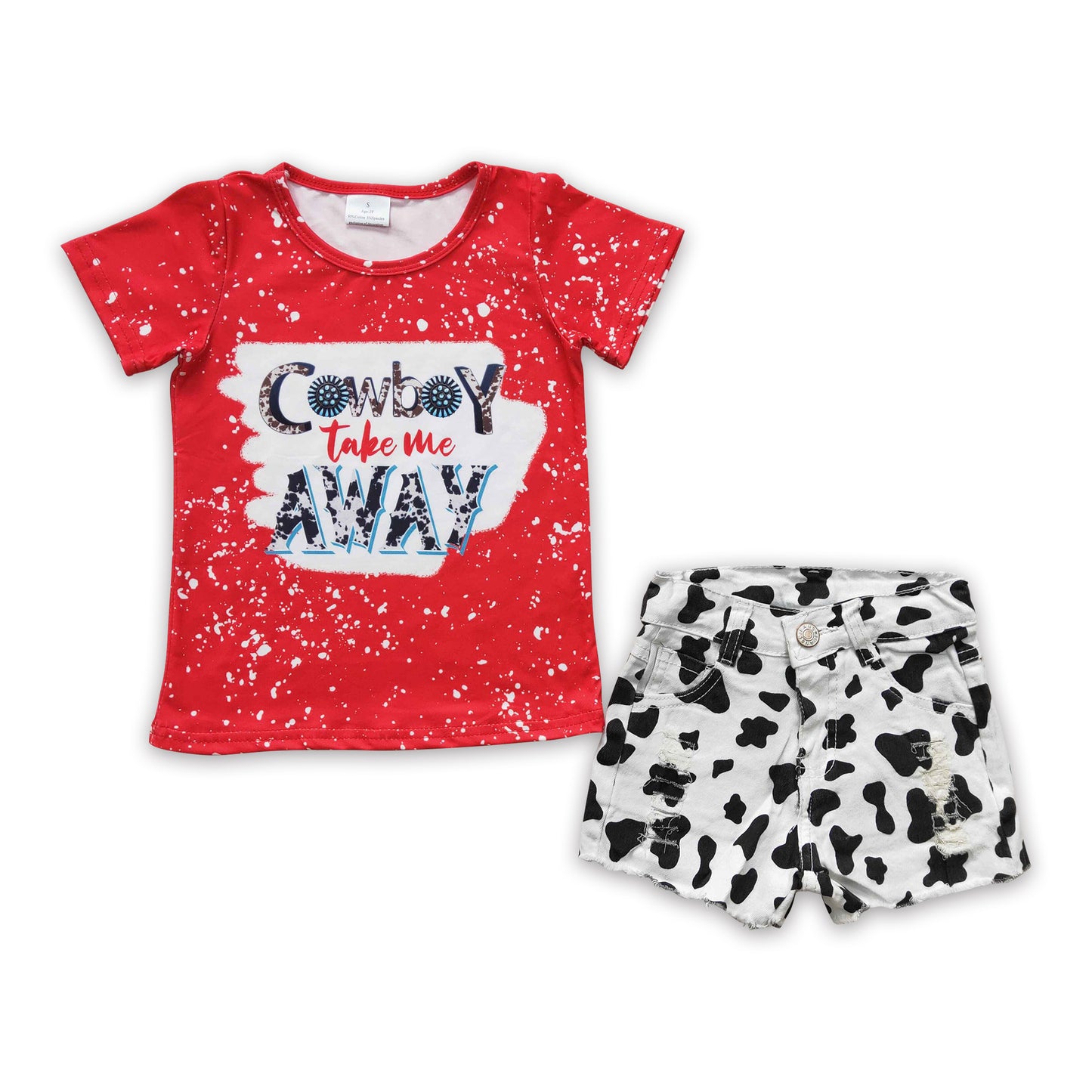 Cowboy take me away shirt cow denim shorts girls summer clothes