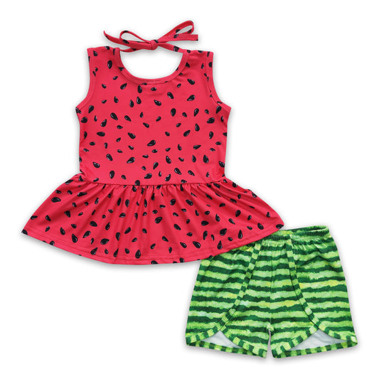 Sleeveless peplum shorts watermelon kids girls clothes