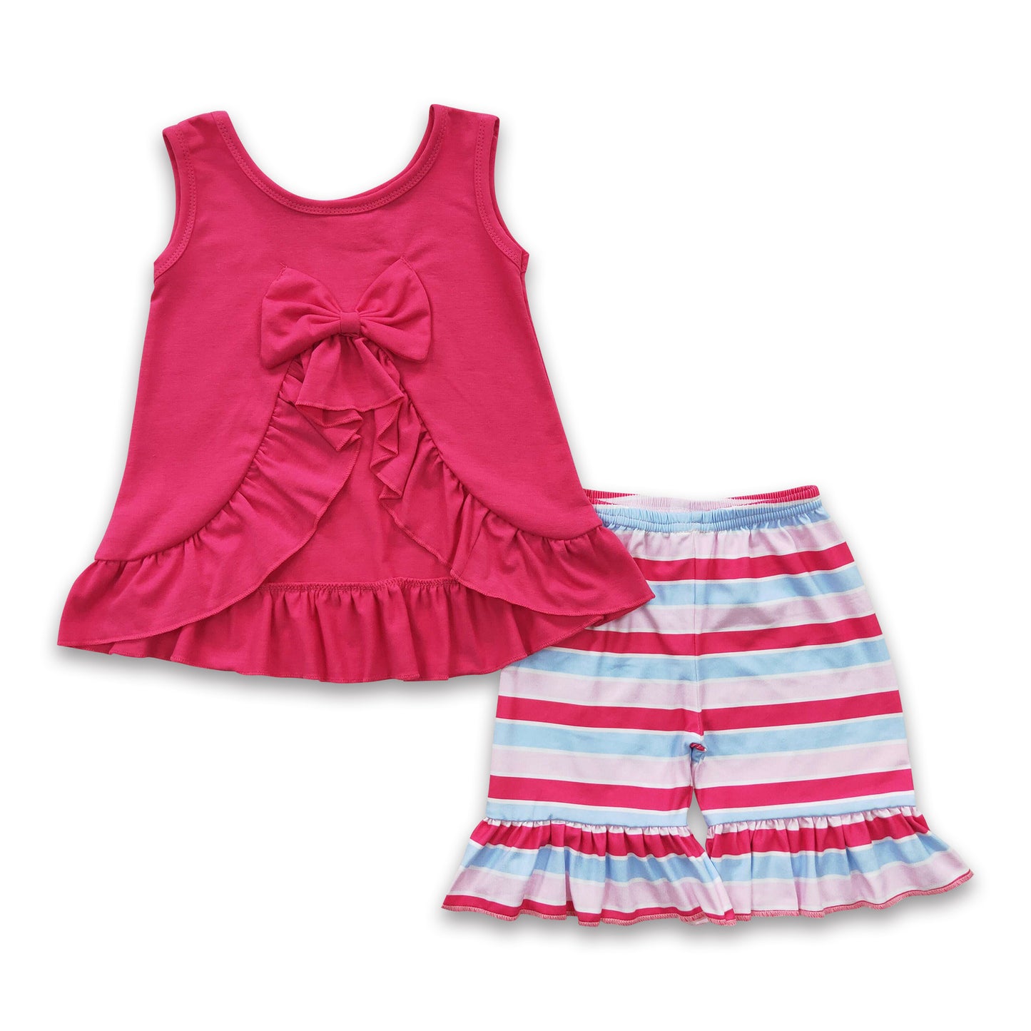 Backless bow shirt stripe shorts girls summer clothes