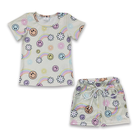 Rainbow floral shirt shorts girls summer clothes