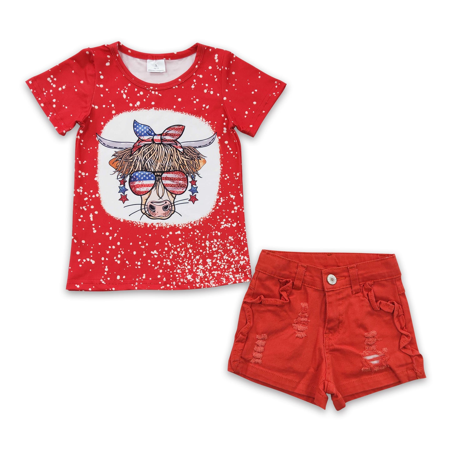 Highland cow glasses shirt denim shorts girls 4th of july outfits