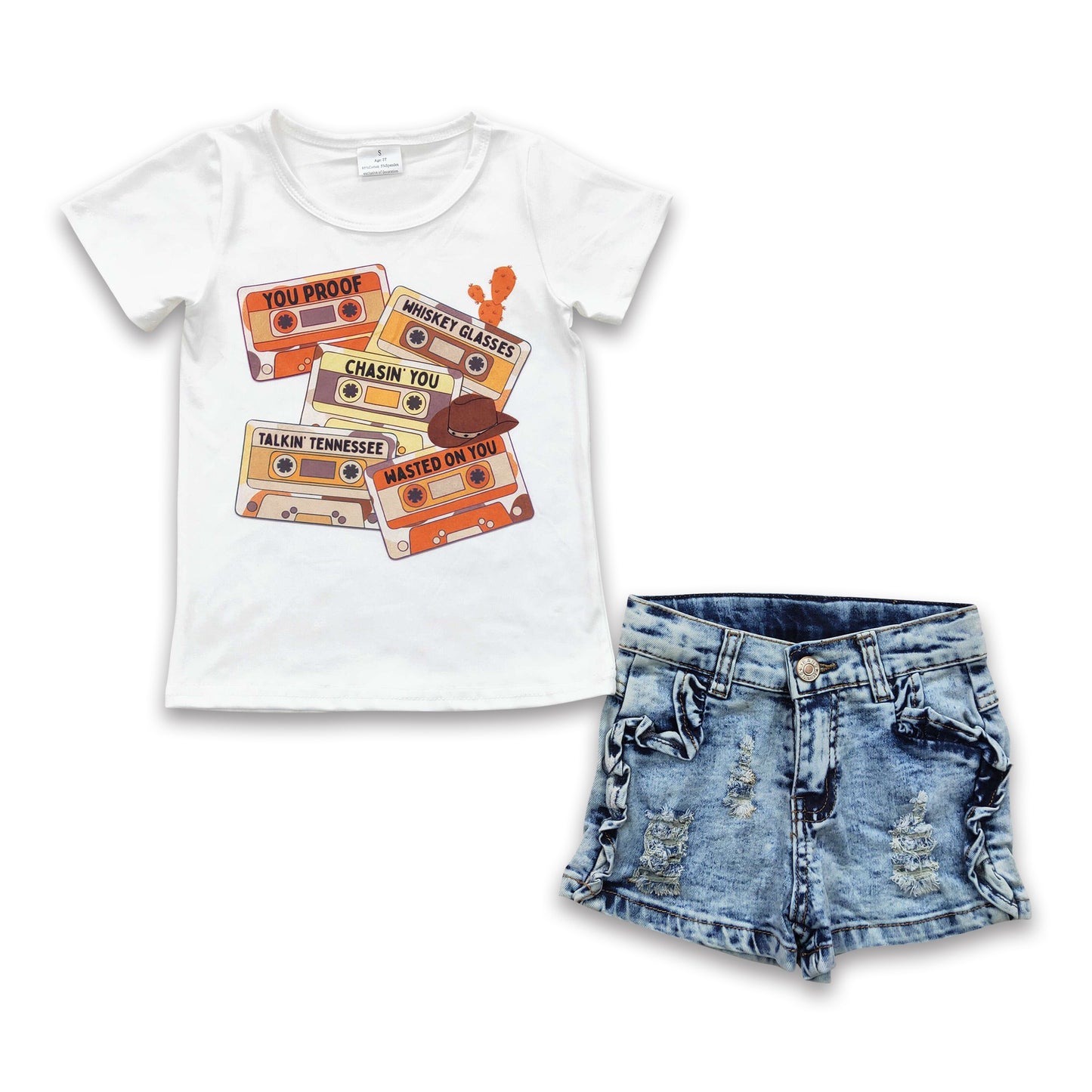 Tapes cactus music shirt denim shorts girls clothes